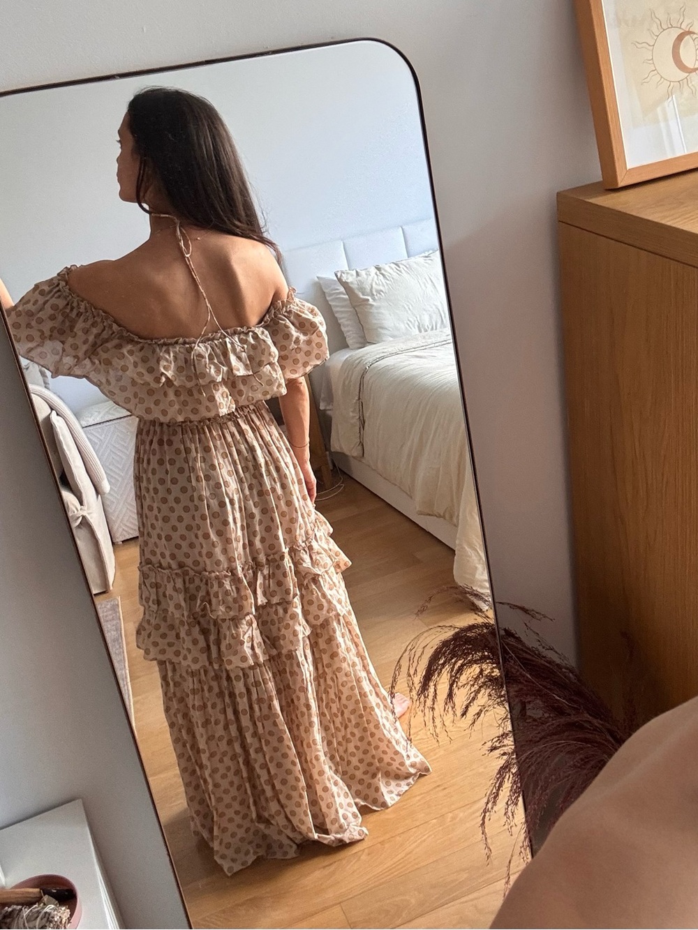 Polka-Dot Beige Maxi Dress with Ruffles - Picture 5 of 5